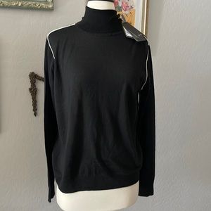 Armani Exchange black pinstripe lightweight sweater turtleneck pullover top